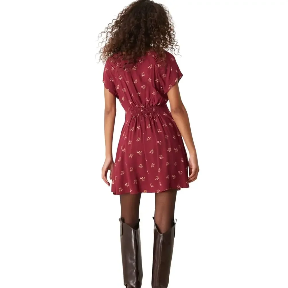Free People FP tie-detail mini floral tea dress in raspberry Size S